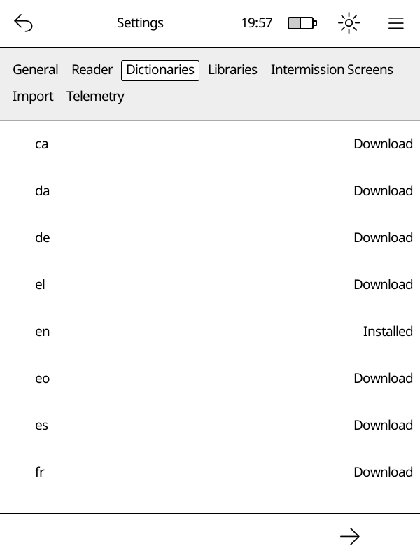 dictionaries settings screenshot